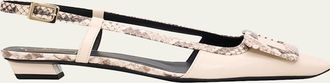 Roger Vivier Snakeskin-Embossed Trim Leather Slingback Pumps