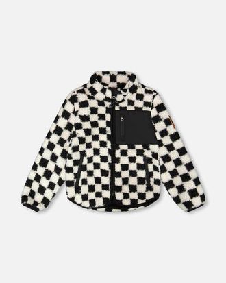 Deux par Deux Gender Inclusive Long Sleeve Fleece Jacket Checkerboard in Black Checkerboard at Nordstrom, Size 12-18M