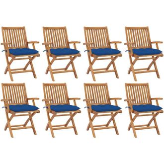 vidaXL Sillas De Jard&iacute;n Plegables 8 Uds Madera Maciza Teca Con Cojines Vidaxl