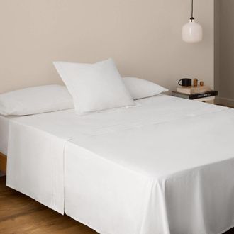 Textura S&aacute;bana encimera algod&oacute;n 180 hilos detalles lenceros blanco. Algod&oacute;n