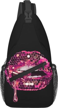 Generic Pink Glittered Lip Cross Body Bag Trendy Crossbody Bag Anti Theft Chest Backpack For Men Workout Women