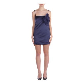 Elisabetta Franchi Short Dresses, female, Blue, Size: XL Dress in duchesse satin with embroidered flower