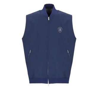 Brunello Cucinelli Brunello Cucinelli, Vests, male, Blue, Size: XL Zip-front Logo Vest