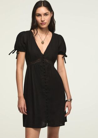 Lucky Brand Womens Short Sleeve Lace Bttn Through Mini Dress