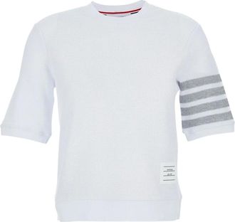 Thom Browne T-Shirts, female, White, XS, Textured Cotton Pique 4-Bar Tee