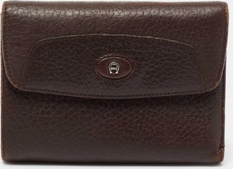 Aigner Brown Leather Logo Flap Trifold Wallet