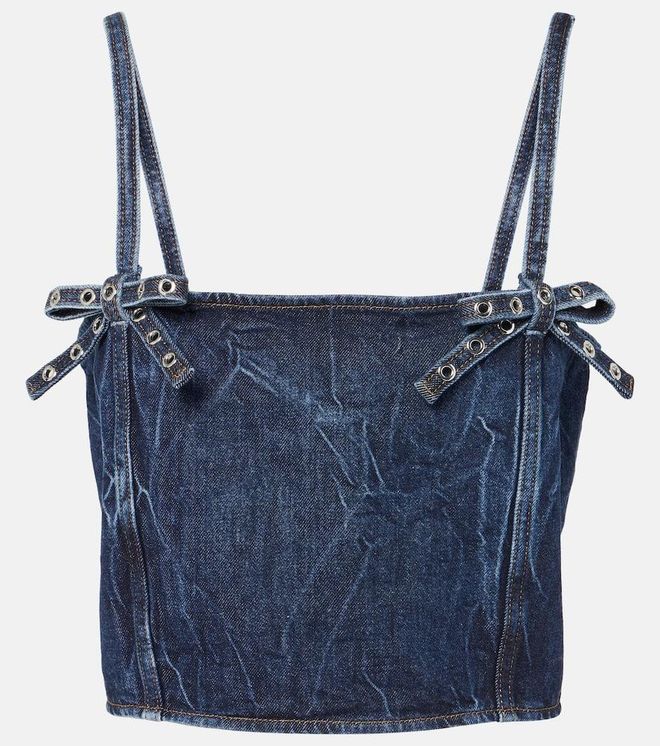 Bow-detail denim crop top