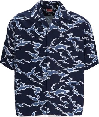Kenzo Ocean Camo Hawaiian Short Sleeve Shirt, Size X-Large