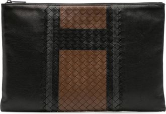 Bottega Veneta Pre-owned Womens Woven Panel Clutch Leather Bag - Black - One Size