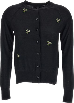 Simone Rocha Black Turbo Crystal Embellished Merino Silk Cardigan