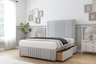 Comfort Beds Royal Plush Divan Base 4 Drawers - 26 Headboard-Footboard in Silver | Size: King