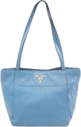 Prada Pre-owned Tote Bags, female, Blue, Size: ONE SIZE Pre-owned Vitello Phenix Leather Tote Bag