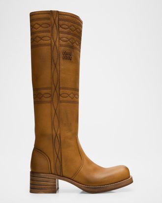 Miu Miu 50mm Western Leather Knee-High Boots