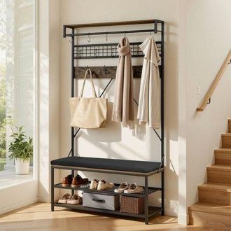 OEM Perchero De Pie 183 Cm, Organizador De Ropa Con Ganchos Banco Zapatero Estantes De Almacenamiento, Recibidor De Entrada Para Abrigo Calzado Bolso, Arm