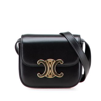 Celine Black Mini Shiny Calfskin Triomphe Crossbody