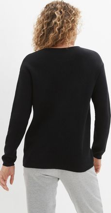 Bonprix Strickpullover BONPRIX Milano Rib Pullover mit Rundhals, Damen, Gr. 52/54 (XXL), schwarz, Obermaterial: 50% Baumwolle, 50% Polyacryl, bequem, Pullover