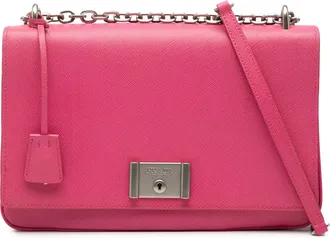 Prada Pre-owned Womens Saffiano Lux Lock Chain Flap - Pink Leather - One Size