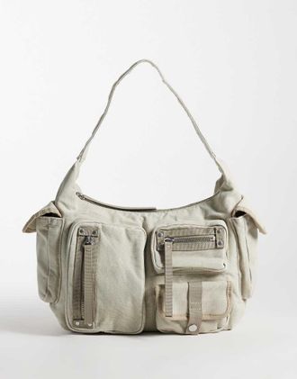 Weekday borsa a spalla con tasche multiple e profili a contrasto in stone-Neutro