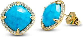 Liv Oliver 18k Gold Plated Turquoise Cushion Stud Earrings