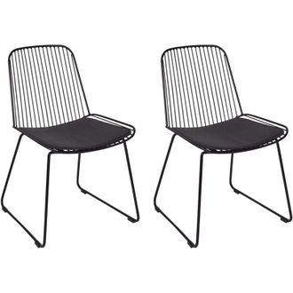 Beliani Set di 2 sedie da pranzo in metallo nero schienale in filo di ferro e imbottitura in ecopelle Pensacola