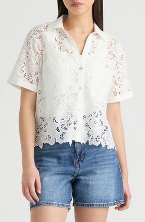 NVLT Sheer Cotton Lace Camp Shirt in White at Nordstrom Rack, Size X-Large