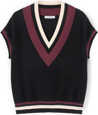 Motivi Oversized trui van viscosemix met boorden - Dames - V-hals truien - Zwart - XS - Polyester - Truien & Vesten
