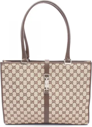 Gucci Beige Brown Gg Canvas Leather Handbag Tote Bag (Pre-Owned)