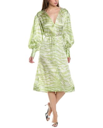 Ganni Drop-Shoulder V-Neck Silk-Blend Maxi Dress
