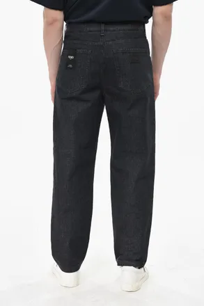 Fendi Dark-Wash Jeans with 20cm Logo Button Fendi