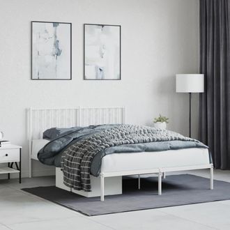 Berkfield Home Metal Bed Frame without Mattress with Headboard White 140x200cm | Size: 140x200 cm
