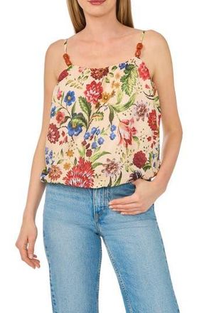CeCe by Cynthia Steffe Floral Beaded Bubble Hem Top in Tan Multi at Nordstrom Rack, Size X-Large