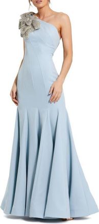 Mac Duggal Crepe One Shoulder Gown With Flower in Powder Blue at Nordstrom, Size 14
