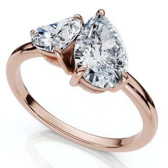 Pompeii3 1 1/2Ct Heart & Pear Two Stone Toi et Moi Diamond Ring 14k Gold or Pt Lab Grown