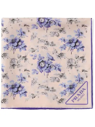 Prada Azalea-print silk scarf - women - Silk - One Size - Neutrals