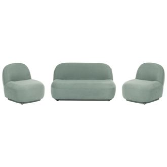 Beliani Conjunto De Sala De Estar De Tela 4 Plazas Sof&aacute; De Dos Plazas Y 2 Sillones Respaldo Bajo Tapizado Moderno Minimalista Repelente Al Agua Verde Claro Lo