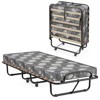 Costway Brandina Pieghevole con Materasso, in Memory Foam, Struttura Resistente e 4 Ruote Girevoli, Lettino Pieghevole per Casa Ufficio, 190x80x33 cm