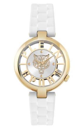 Plein Sport Tiger Luxe Silicone Strap Watch, 36mm in Ip Yellow Gold at Nordstrom Rack