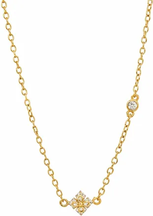 Savvy Cie Jewels GOLD PLATED OVER STERLING SILVER.925 PRINCESS QUADRANT PENDANT WHITE CZ ACCENT NECKLACE