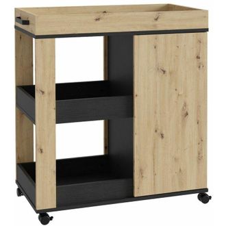 Home Heavenly Home Heavenly - Mueble Bar Rony. Carrito Para Bebidas Con Estantes Y Puertas A Ambos Lados. 78x88x42 Cm. Color: Roble-negro