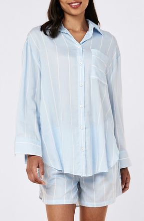 Papinelle Sleepwear Striped Cotton Sateen Pajamas in Clear Sky White Stripe at Nordstrom, Size X-Large