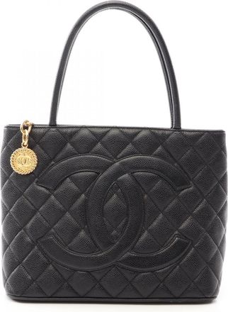 Chanel Black Grained Calfskin Handbag Tote Bag (Pre-Owned)
