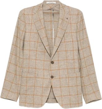 Tagliatore Jacket met ruitpatroon en revers - Heren - Blazers - Beige - M - Leer - Jassen