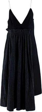 sacai Black Wool Pleated Denim Skirt Midi Dress Size M