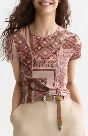 Scotch & Soda Slim Fit Printed Mesh T-Shirt in Tiles Foulard Rosedust at Nordstrom, Size X-Small