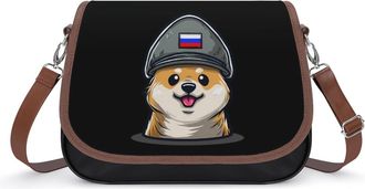 Generic Corgi Dog in Military Russian Flag Hat Fashion Womens Crossbody Bags Novelty Handbag Shoulder Bag Purse