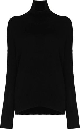 Lisa Yang Zwarte Kasjmier Gebreide Coltrui Sweater - Dames - Cashmere truien - Zwart - M - Kasjmier - Truien & Vesten
