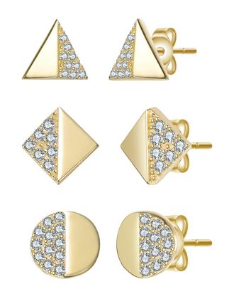 Genevive 14K Plated CZ Stud Earrings