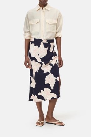 Closed Floral Midi Skirt In Blue