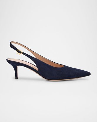 Gianvito Rossi Suede Kitten Slingback Pumps