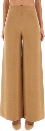 Max Mara Wijde Pijpen Broek - Dames - Wijde Broeken - Beige - S - Wol - Broeken